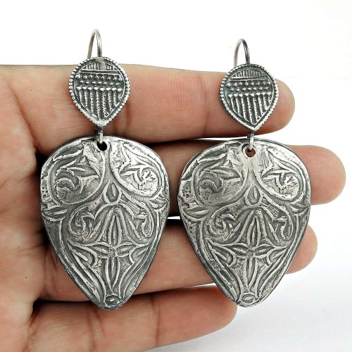 Oxidised 925 Sterling Silver Jewellery Traditional Handmade Drop Earrings