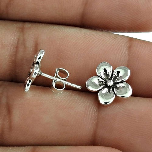 Very Delicate Solid 925 Sterling Silver Flower Earring
