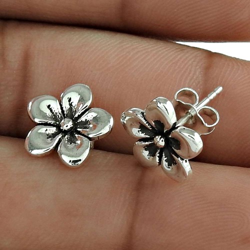 Handcrafted Solid 925 Sterling Silver Flower Earring