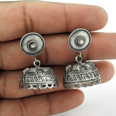 Designer Oxidized Sterling Silver Jhumki Earring Traditional Jewelry