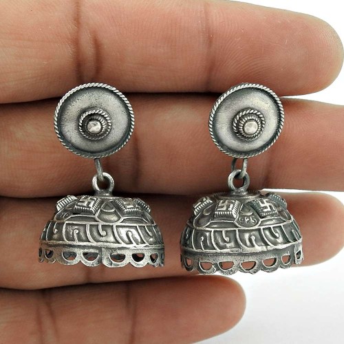 Lovely Oxidized Sterling Silver Jhumki Earring Vintage Jewelry