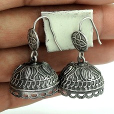 Good-Looking Oxidized Sterling Silver Jhumki Earring Antique Jewelry