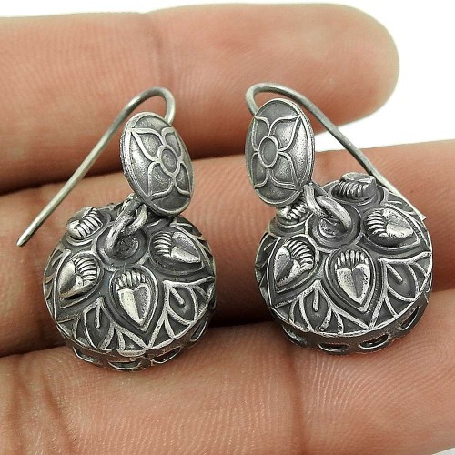 Designer Oxidized Sterling Silver Dangle Earring Traditional Jewelry