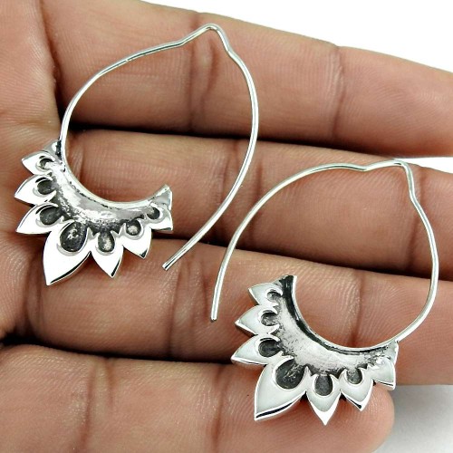 Rare Solid 925 Sterling Silver Earring Ethnic Handmade Jewelry