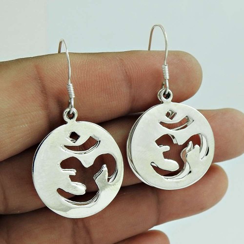 Sterling Silver Jewellery High Polish Silver OM Earrings Wholesaler India