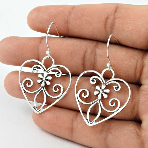 Sterling Silver Indian Jewellery High Polish Silver Heart Earrings Wholesale Price
