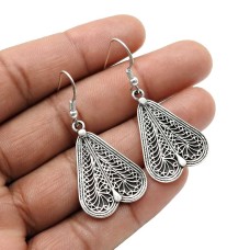 Heart Earrings 925 Solid Sterling Silver HANDMADE Indian Jewelry U22