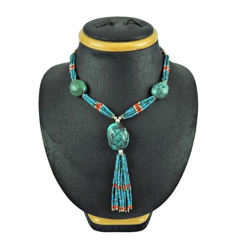 925 Silver Jewellery Traditional Coral, Turquoise Necklace