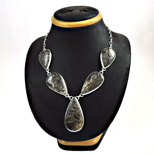 Handy 925 Sterling Silver Turkish Agate Gemstone Necklace Ethnic Jewelry C21