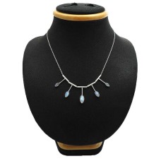 925 Fine Silver Jewelry Rainbow Moonstone Gemstone Necklace For Girls V3