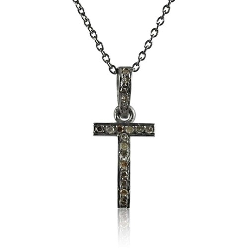 Solid 925 Sterling Silver Diamond Cross Necklace