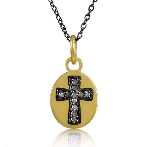 Gold Plated 925 Sterling Silver Diamond Cross Necklace Proveedor
