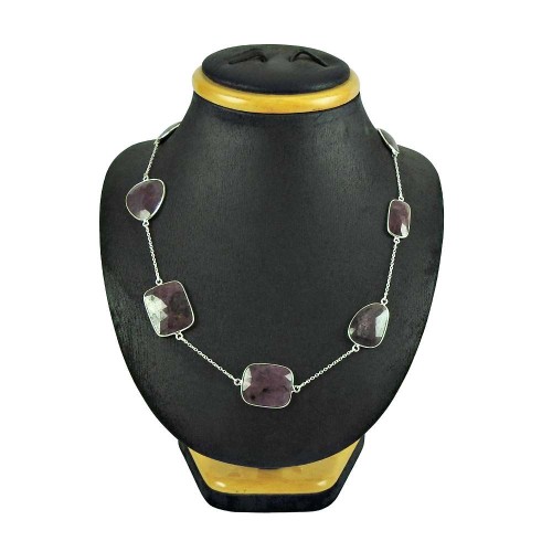 925 Sterling Silver Indian Jewellery Beautiful Multi Color Sapphire Gemstone Necklace