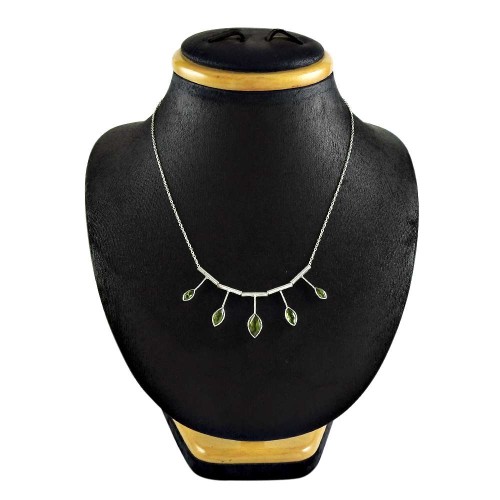 Classic 925 Sterling Silver Peridot Gemstone Necklace Jewelry