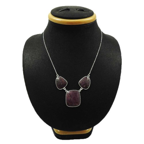 Natural MULTI SAPPHIRE HANDMADE Jewelry 925 Sterling Silver NECKLACE FF3