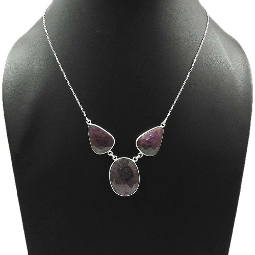 HANDMADE 925 Sterling Silver Jewelry Natural MULTI SAPPHIRE Gemstone Necklace JJ3