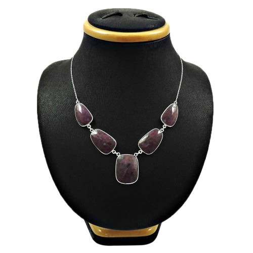 HANDMADE 925 Sterling Silver Jewelry Natural MULTI SAPPHIRE NECKLACE KK5