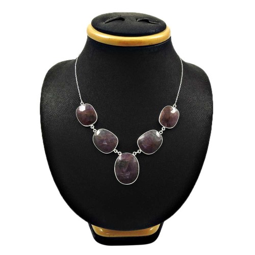 HANDMADE 925 Sterling Silver Jewelry Natural MULTI SAPPHIRE Gemstone Necklace BB6