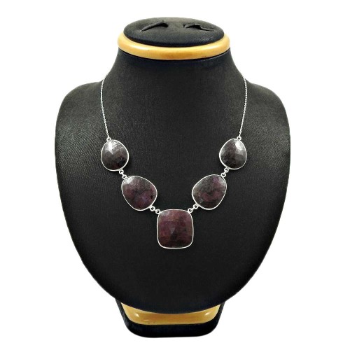 Natural MULTI SAPPHIRE HANDMADE Jewelry 925 Sterling Silver NECKLACE DD6