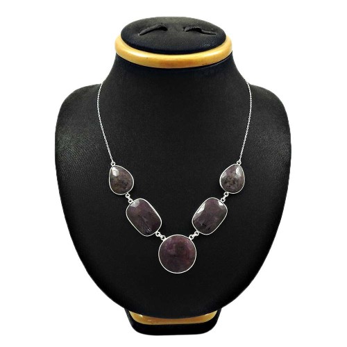 Natural MULTI SAPPHIRE HANDMADE Jewelry 925 Sterling Silver NECKLACE EE6