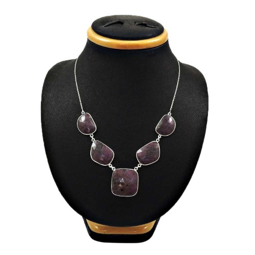 Natural MULTI SAPPHIRE Gemstone HANDMADE Jewelry 925 Sterling Silver Necklace GG6