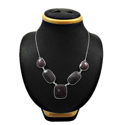 Natural MULTI SAPPHIRE Gemstone HANDMADE Jewelry 925 Sterling Silver Necklace JJ7