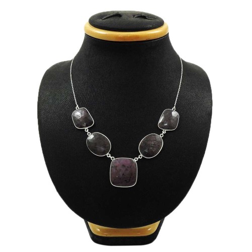 Natural MULTI SAPPHIRE Gemstone HANDMADE Jewelry 925 Silver Necklace LL7