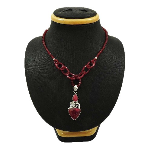 HANDMADE 925 Sterling Silver Jewelry Natural RUBY Gemstone Ethnic Necklace AU15