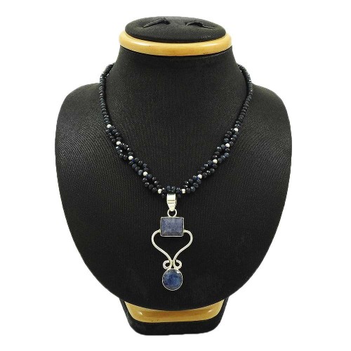 Natural BLUE SAPPHIRE Gemstone HANDMADE Jewelry 925 Sterling Silver Necklace AN17