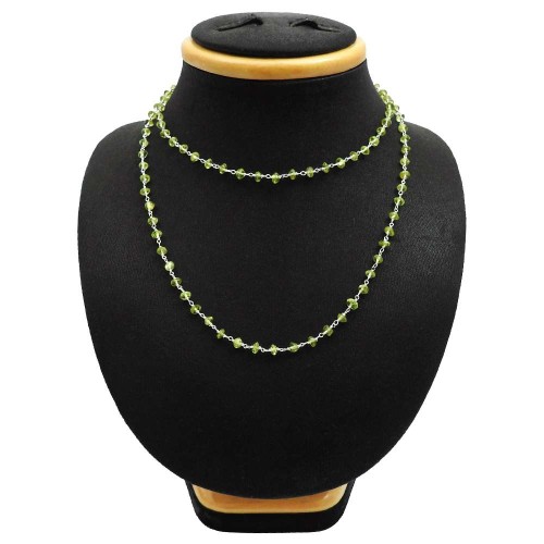 Round Peridot Gemstone Necklace For Girls 925 Sterling Silver Jewelry R4