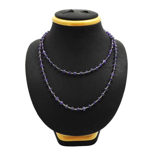 Round Amethyst Gemstone Necklace For Women 925 Sterling Silver Jewelry Z4