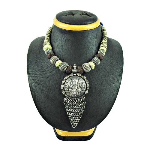 Oxidised Sterling Silver Fashion Jewellery Lord Ganesha Thread Necklace
