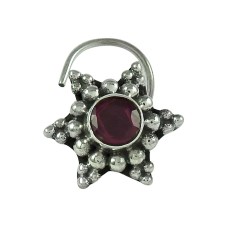 Fashion Ruby Gemstone 925 Sterling Silver Antique Nose Pin Indian Jewellery