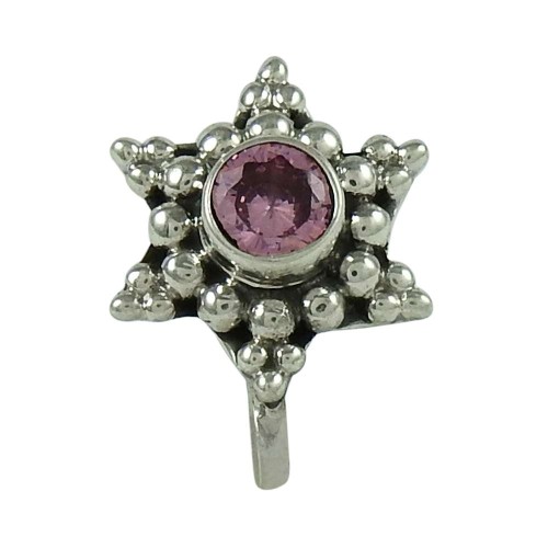 Pretty Pink CZ Gemstone 925 Sterling Silver Gemstone Nose Pin Jewellery