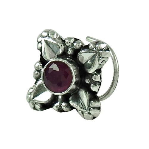 Lustrous Ruby Gemstone 925 Sterling Silver Fashion Nose Pin Jewellery