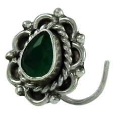 Classic Green Onyx Gemstone 925 Sterling Silver Nose Pin Indian Jewellery