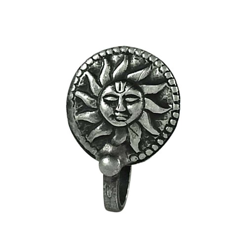 Graceful Oxidized 925 Sterling Silver Sun Style Nose Pin Jewellery