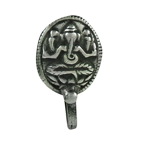 Party Wear 925 Sterling Silver Ganesha Nose Pin Jewellery