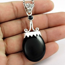 925 Sterling Silver Jewellery Beautiful Black Onyx Gemstone Pendant
