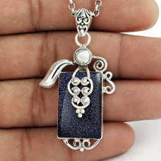 925 Sterling Silver Jewellery Charming Blue Sunstone Gemstone Pendant