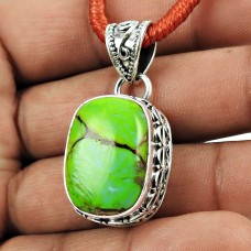 Stunning Natural Rich!! 925 Sterling Silver Green Copper Turquoise Pendant