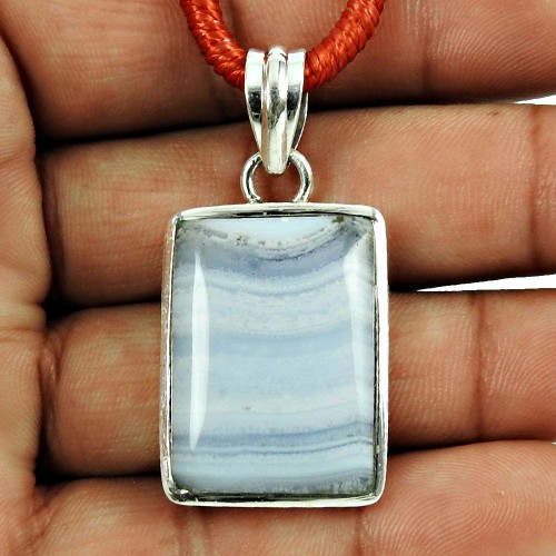 Huge Modern Style!! 925 Sterling Silver Blue Lace Agate Pendant