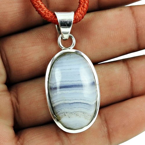 Modern Style!! 925 Sterling Silver Blue Lace Agate Pendant