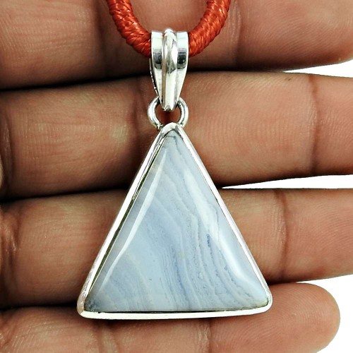 Classy Style!! 925 Sterling Silver Blue Lace Agate Pendant