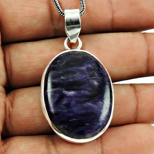 Royal Style!! 925 Sterling Silver Charoite Pendant