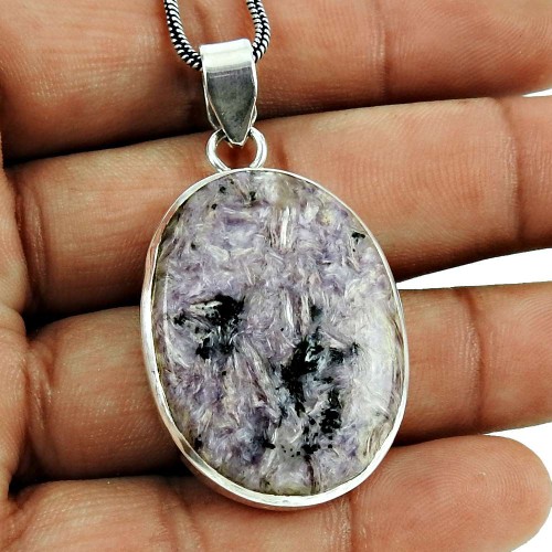 Large Stunning!! 925 Sterling Silver Charoite Pendant