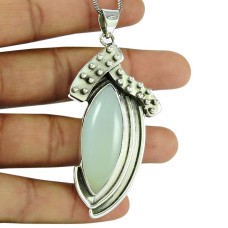 Dainty Chalcedony Gemstone 925 Sterling Silver Designer Pendant Jewellery