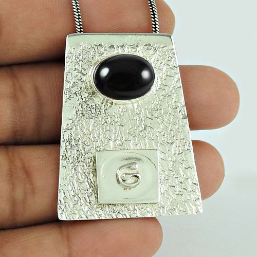 Sightly Black Onyx Gemstone 925 Sterling Silver Pendant Jewellery