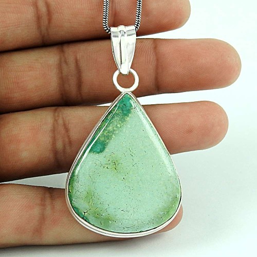 Daily Wear 925 Sterling Silver Turquoise Gemstone Pendant Jewellery