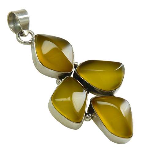 Big Delicate!! 925 Sterling Silver Yellow Chalcedony Pendant